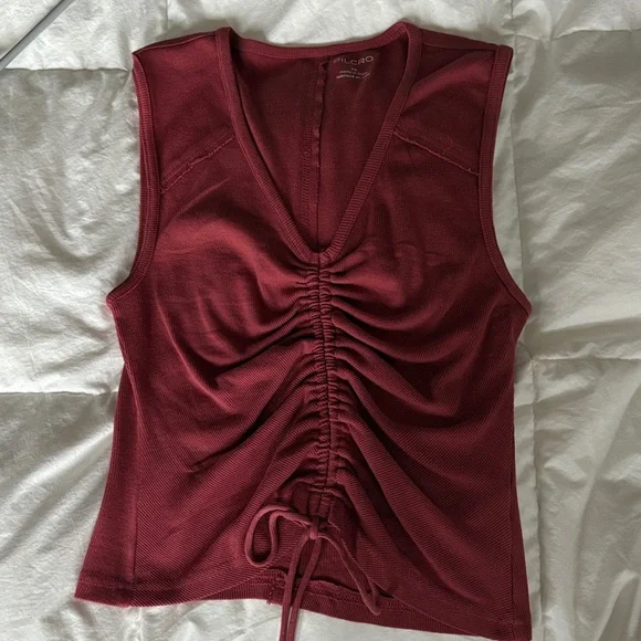 Pilcro Burgundy Ruched Tank Top - Picture 1 of 4